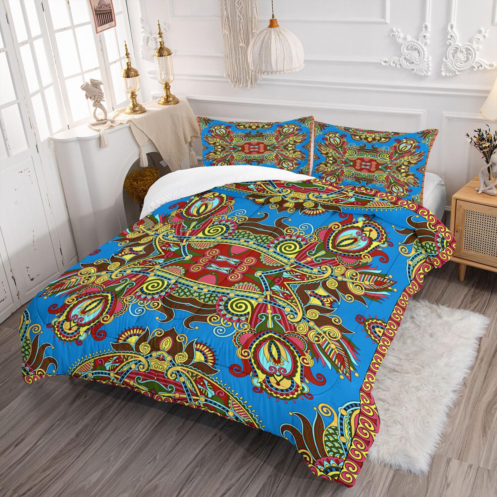2/3 Pcs Boho Paisley Print Comforter Set, Vintage Ethnic Bedding Set, Soft Warm Lightweight with Vivid Digital Print, Fade Resistant, Ideal for Bedroom Dorm Guest Room Decor, All Season Use