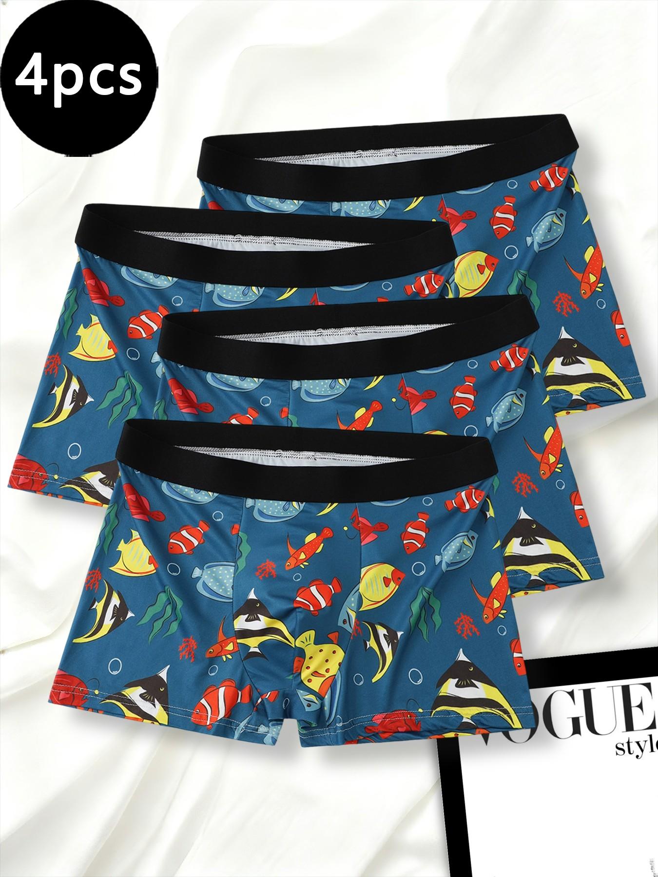 4-piece marine-style men's underwear | Marine life print pattern | Soft and well-shaped