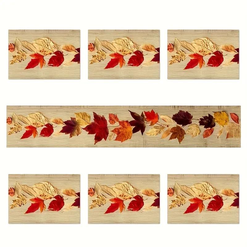 5/7 Piece Rectangular Table Runner Set + Placemats, Vibrant Maple Leaf Design, Ideal for Seasonal Celebrations, Indoor Outdoor Dining Decor