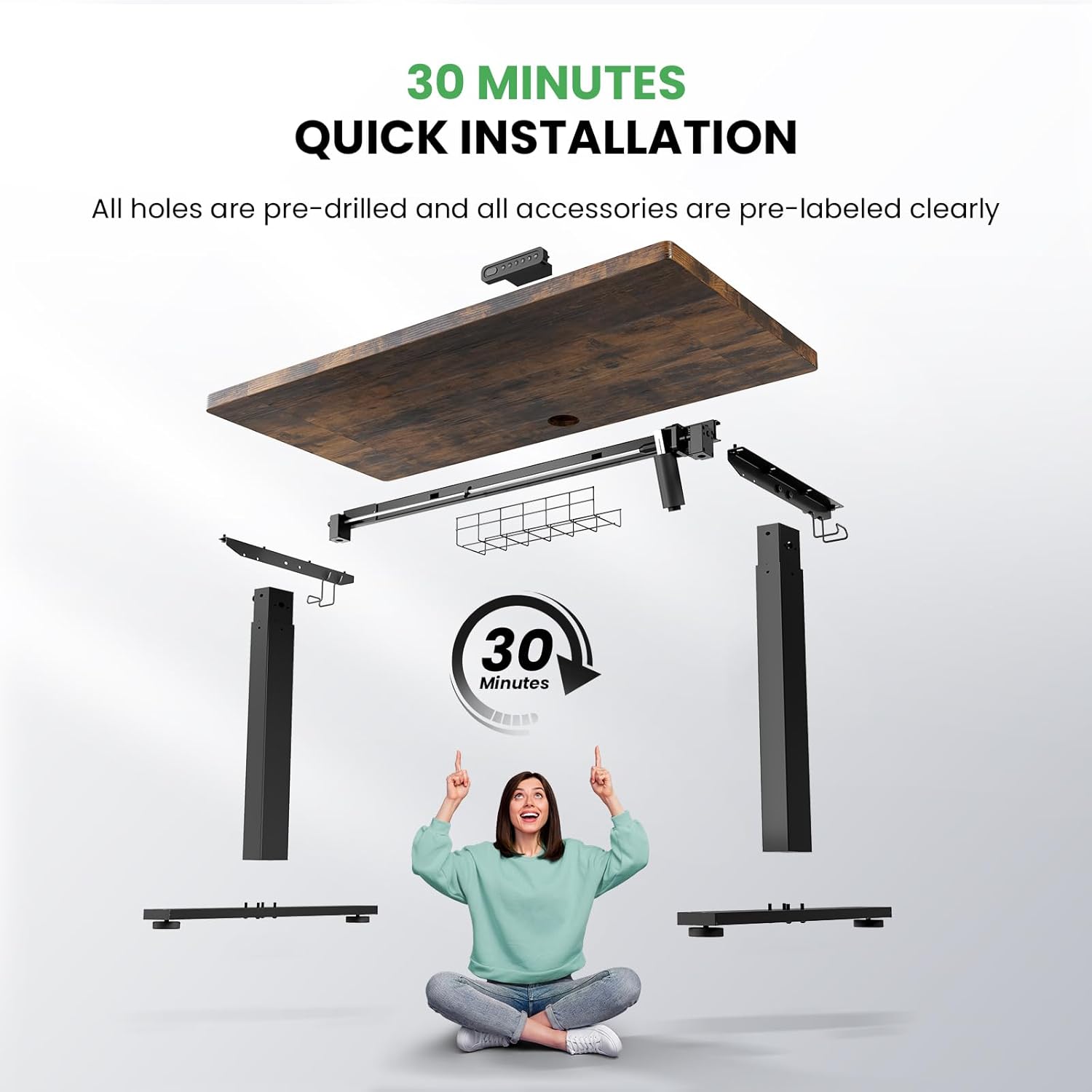 Adjustable Electric Standing Desk - Sit Stand Desk with Cable Management - 3 Memory Presets Adjustable Height Desk Wood Workstation - Valentine Gifts