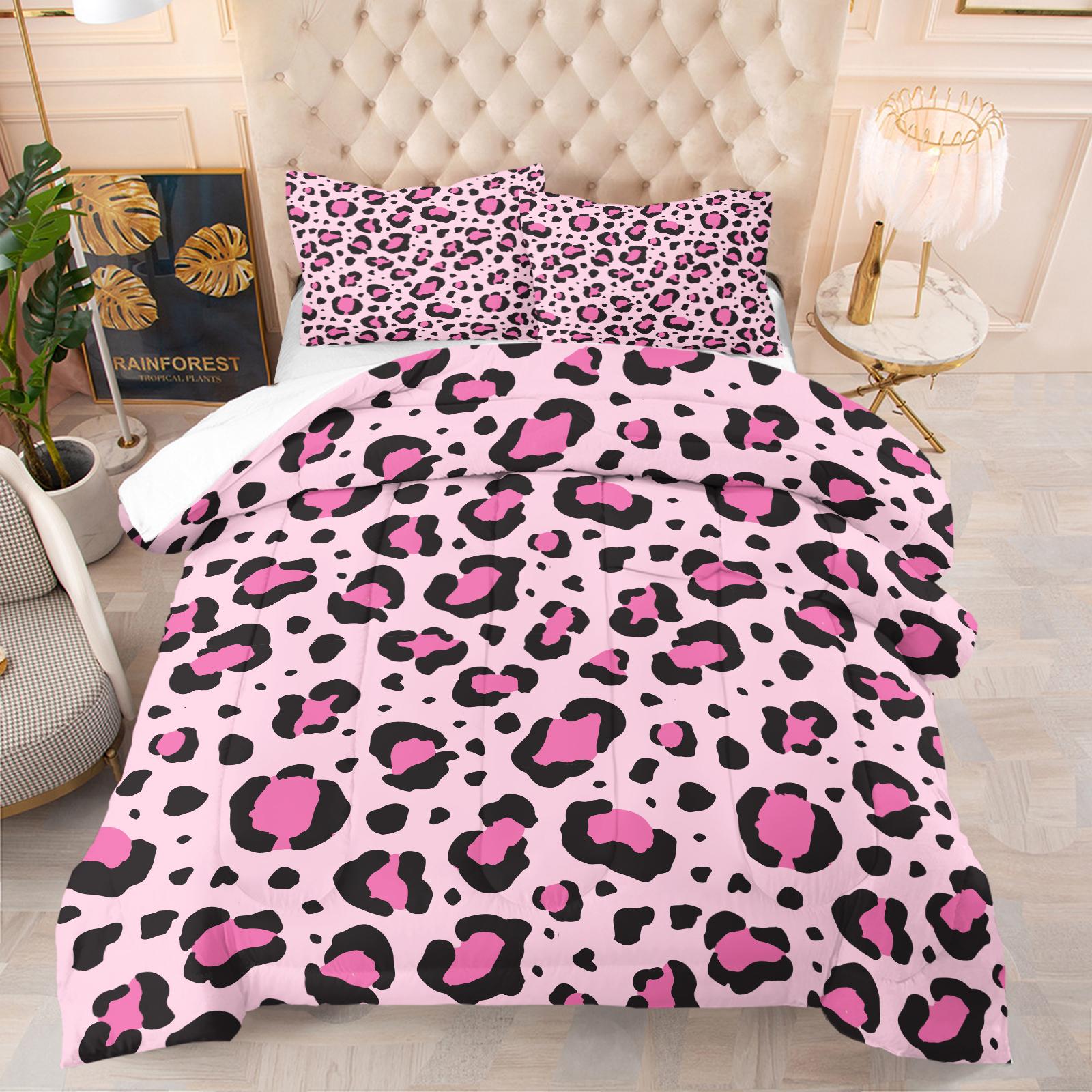 2/3 Pcs Classic Leopard Print Comforter Set (with Filling, without Pillow Insert), All-Season Machine Washable Pet Hair Resistant Bedding, Portable Decor For RV, Dorm And Travel