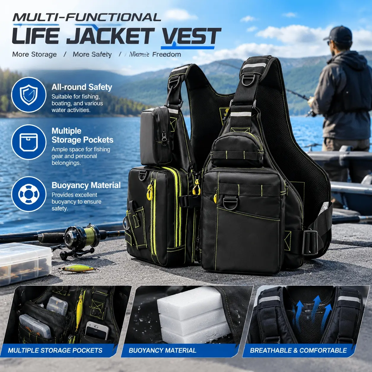 One Piece Adjustable Life Jacket, Ideal for Flotation During Water Activities