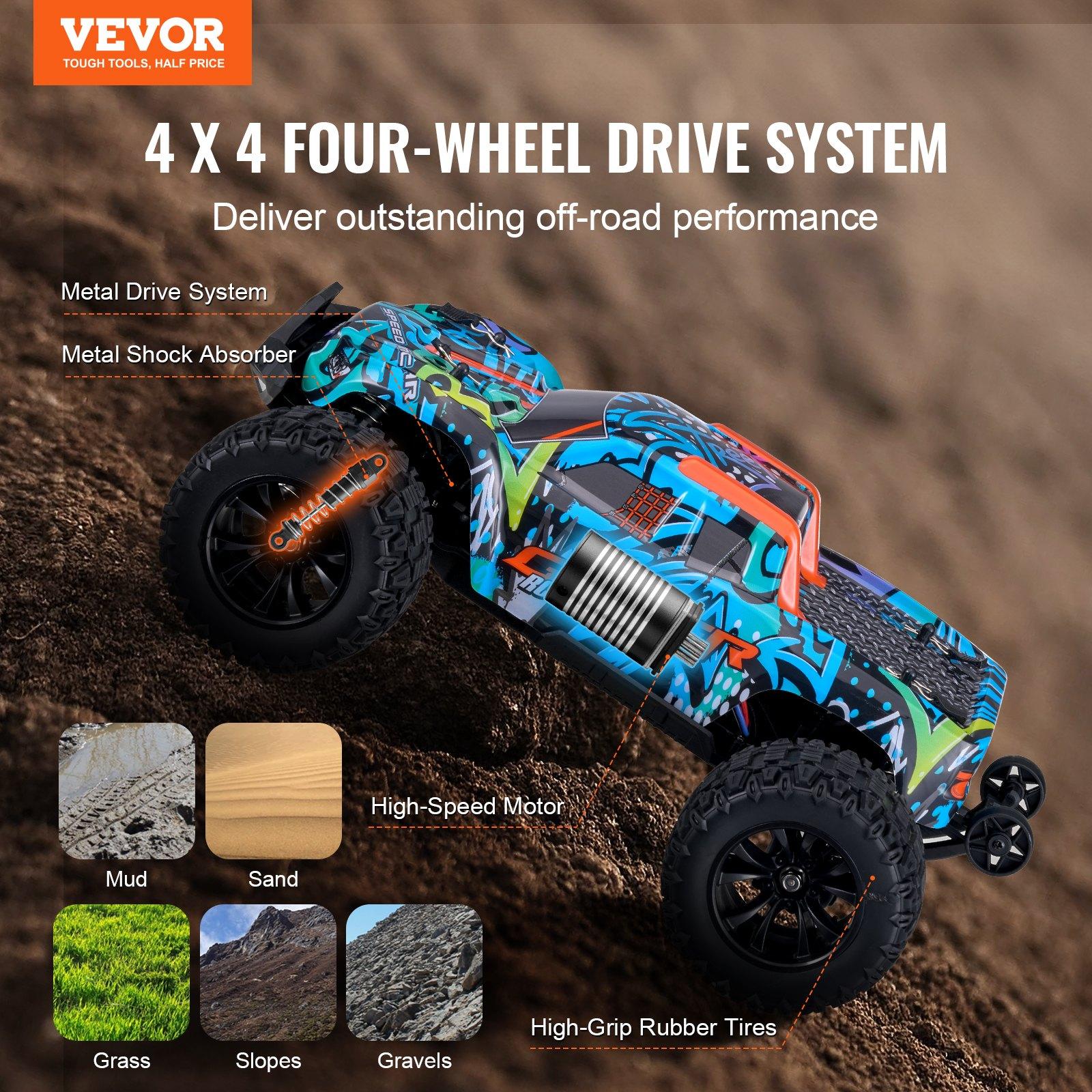 VEVOR Remote Control Car, 1: 14 Scale RC Car for Kids, All Terrain 4WD Off-Road Truck with 1 Extra Car Shell, 45 Wheelie Adjustable Speed, 42 km/h Hobby RC Car Toy, for 8+ Year Boys Girls