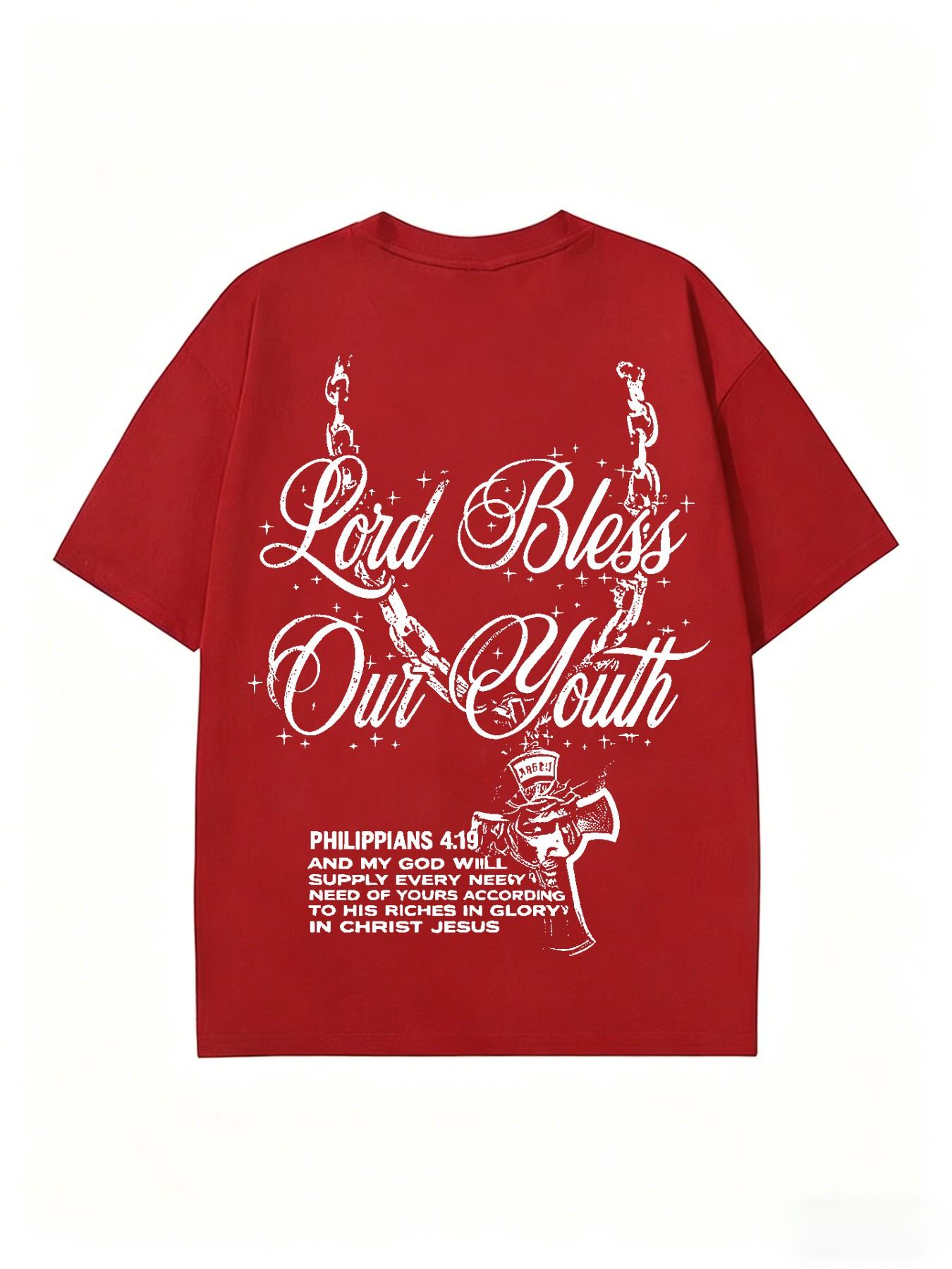 Christian Jesus Graphic Print Men's T-Shirt, 100% Cotton Loose Fit, Y2K Street Style, Casual Short Sleeve Top, Daily Wear