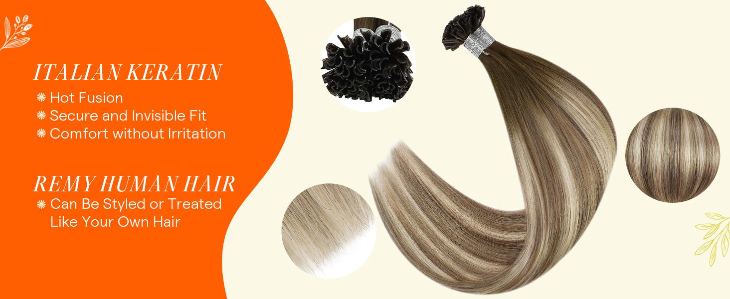 Full Shine Straight Blonde I-Tip U-Tip K-Tip Pre-Bonded Human Hair Extensions 16-22 Inch Italian Keratin Heat-Resistant Natural Look