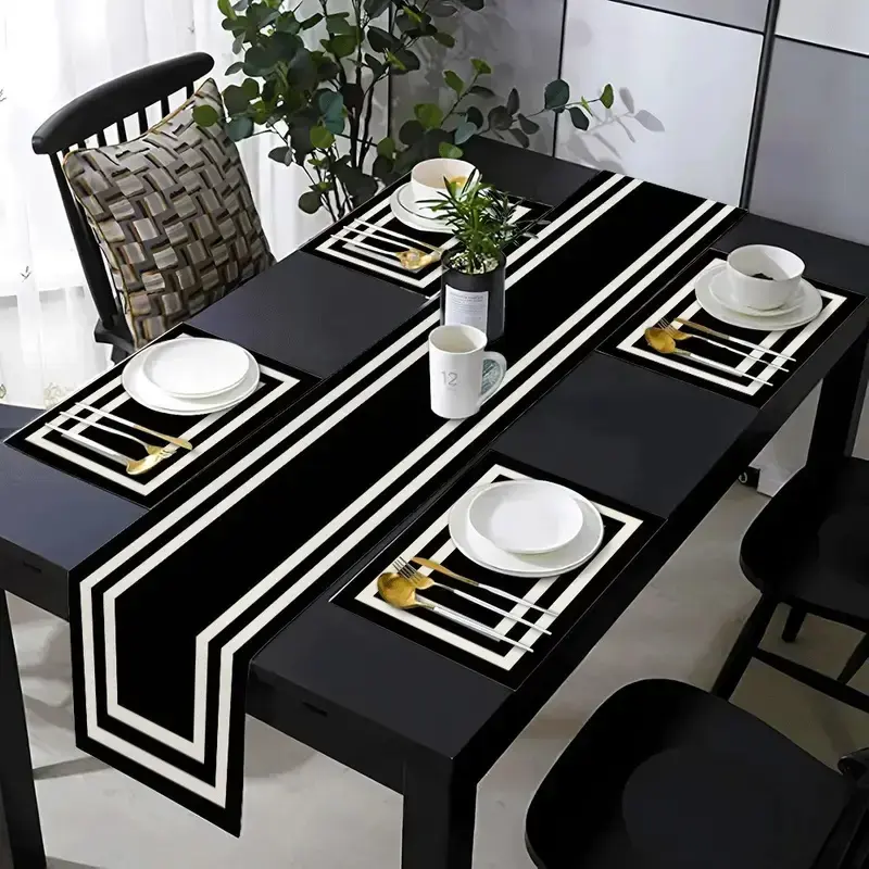 5 Pcs/7 Pcs Dining table mat set, insulation mat, Placemat, Table placemats, Rectangle, with white border and black pattern, suitable for kitchens, dining tables, living rooms, indoor and outdoor