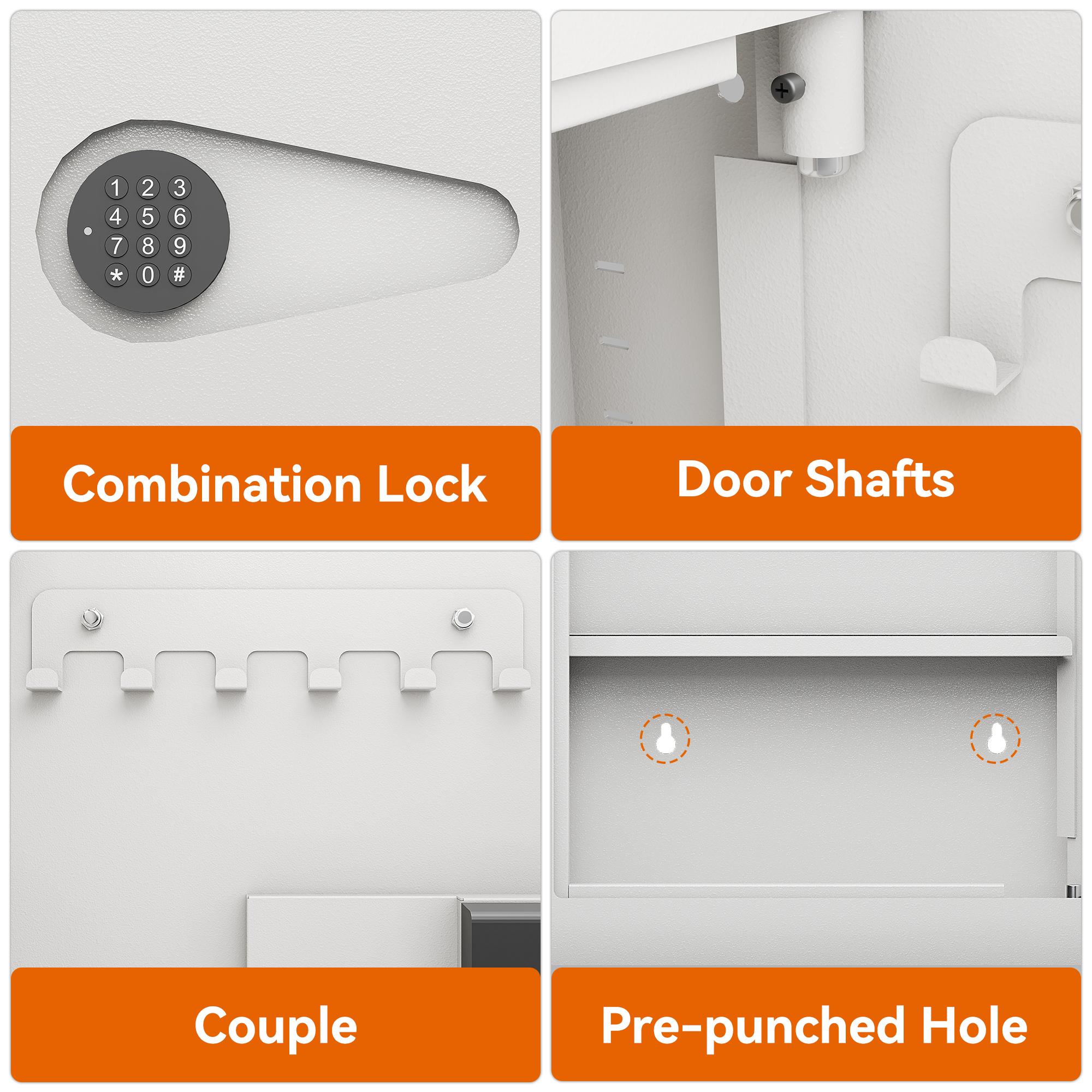 THOF,pistol safe,2 ways to unlock,Passcode,key,Applicable wall,Wall Safes Between the Studs, Hidden Safe with Digital Keypad, Removable Shelves,Avoid security risks,white