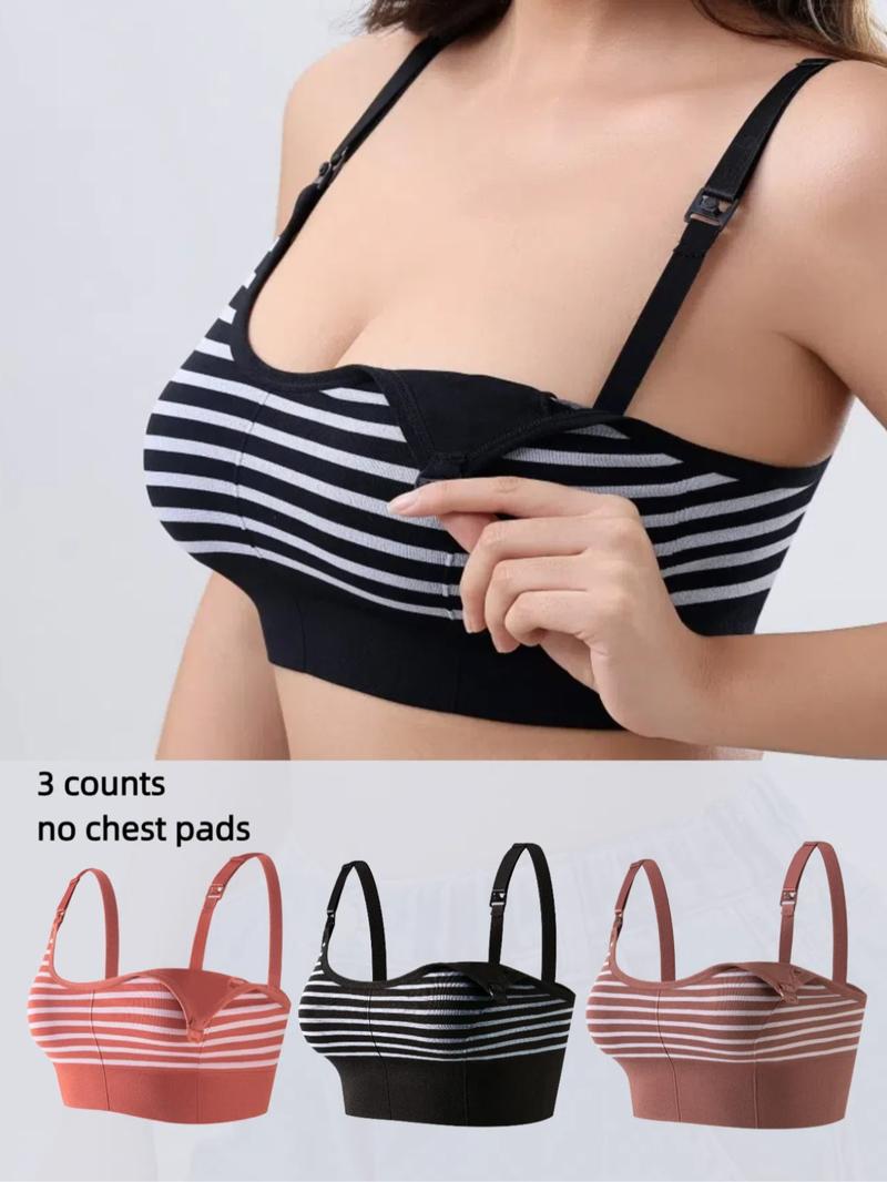 Maternity Striped Print Buckle Front Nursing Bra, Adjustable Strap Seamless Breastfeeding Pregnancy Bra, Maternity Bras, Maternity Lingerie for All Seasons