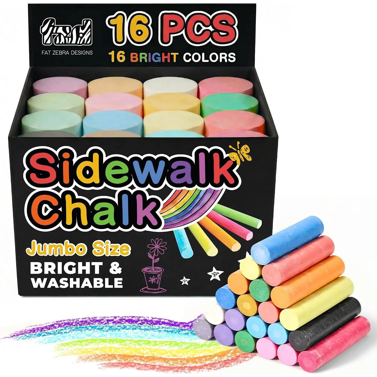 Outdoor sports 16 PCS Sidewalk Chalk for Kids - 16 Colors, Non-Toxic Washable Jumbo Outdoor Chalks - Set of Outdoor Paint for Kids and Toddlers - Chalkboard Toys - Perfect for Party & Creative Play