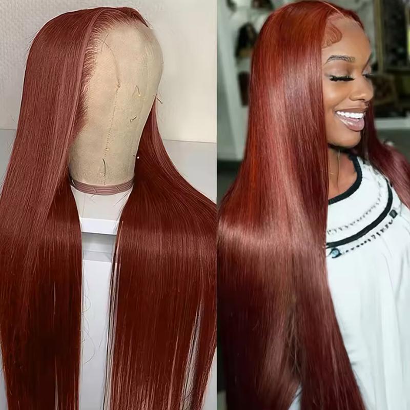 28 Inch Reddish Brown Wear go Glueless Wigs with Drawstring Effortless Install Ear to Ear Bone Straight 13x6 Human Hair Lace Front Wig Colored Brazilian Transparent Lace Frontal Wig For Women #outdoorfun