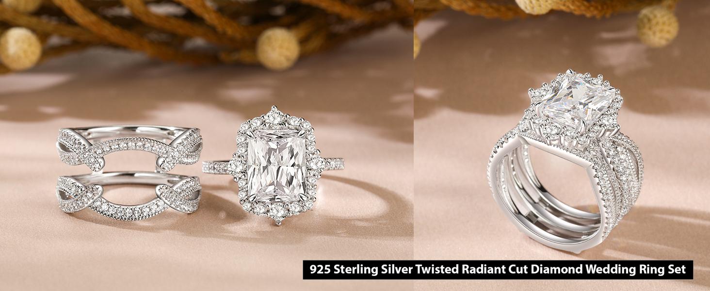 Jeulia Interchangeable Halo Engagement Ring Set Twisted Radiant Cut Sterling Silver SEC finejewelry Jeulia Interchangeable Halo Engagement Ring Set Twisted Radiant Cut Sterling Silver SEC finejewelry