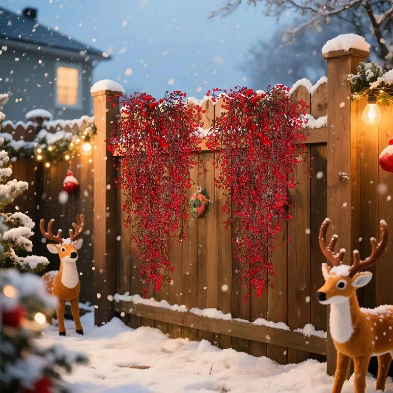 4-Pack - Red Poinsettia Christmas Vine Artificial Vines - Realistic Plastic Christmas Decorations, No Required, Easy to Hang, Suitable for Home and Holiday Decorations, Winter Seasonal Decoration, Elegant Decoration, Durable Decoration, Decorative Flowers