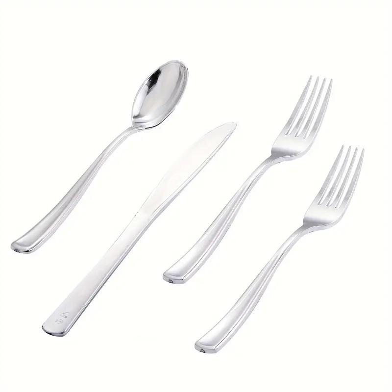 Wellife 400PCS Plastic Cutlery  Include 200 Forks, 100 Spoons, 100 Knives, Silver Disposable Silverware Perfect for Wedding, Party