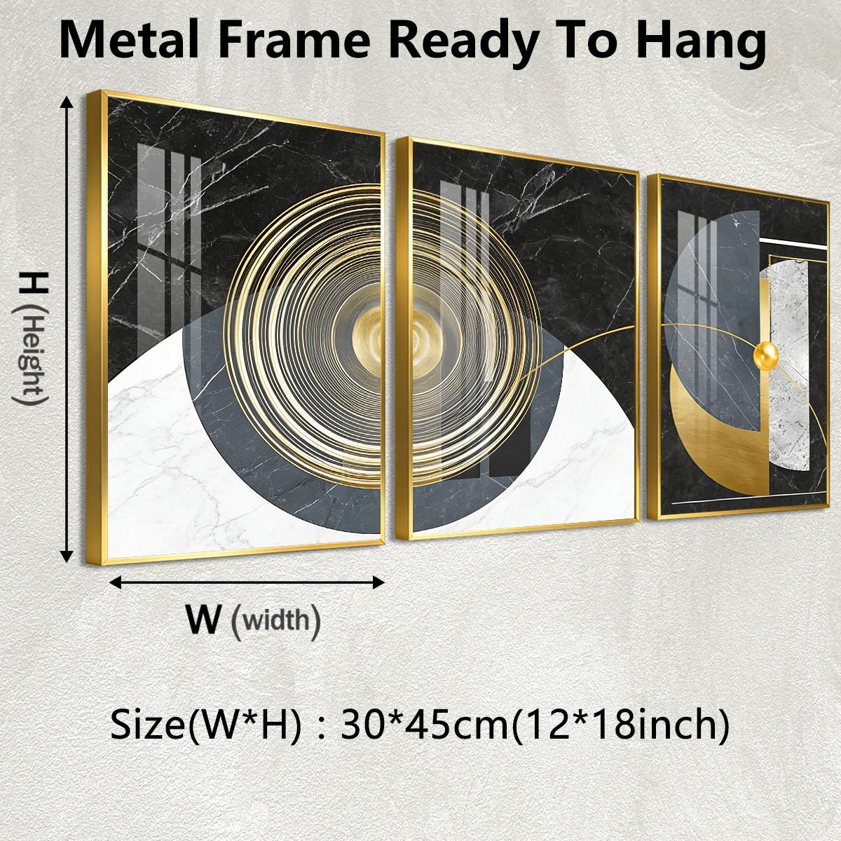 3 Counts Aluminum Alloy Framed Painting, Geometric Abstract Gold And Marble Art, Home Decoration For Living Room, Bedroom, Office, Restaurant, Hallway Wall Decor, Odorless Print Artwork, Luxury Perfect Gift For Friends And Family