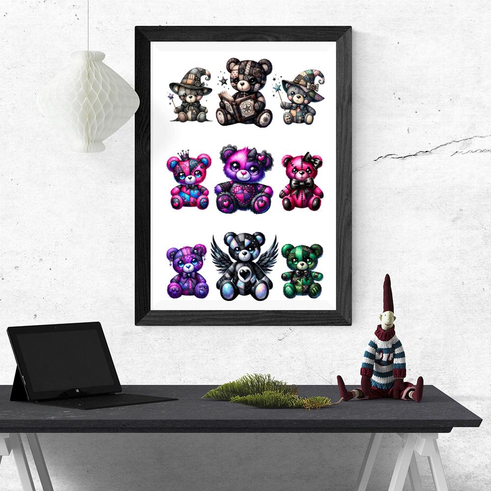 8-Piece Set, 4 Designs X 2 Pieces, 16 Oz UV DTF Crafts Cup Stickers, Bear Pattern 3D Decals, Durable Mixed Color Transfer Material