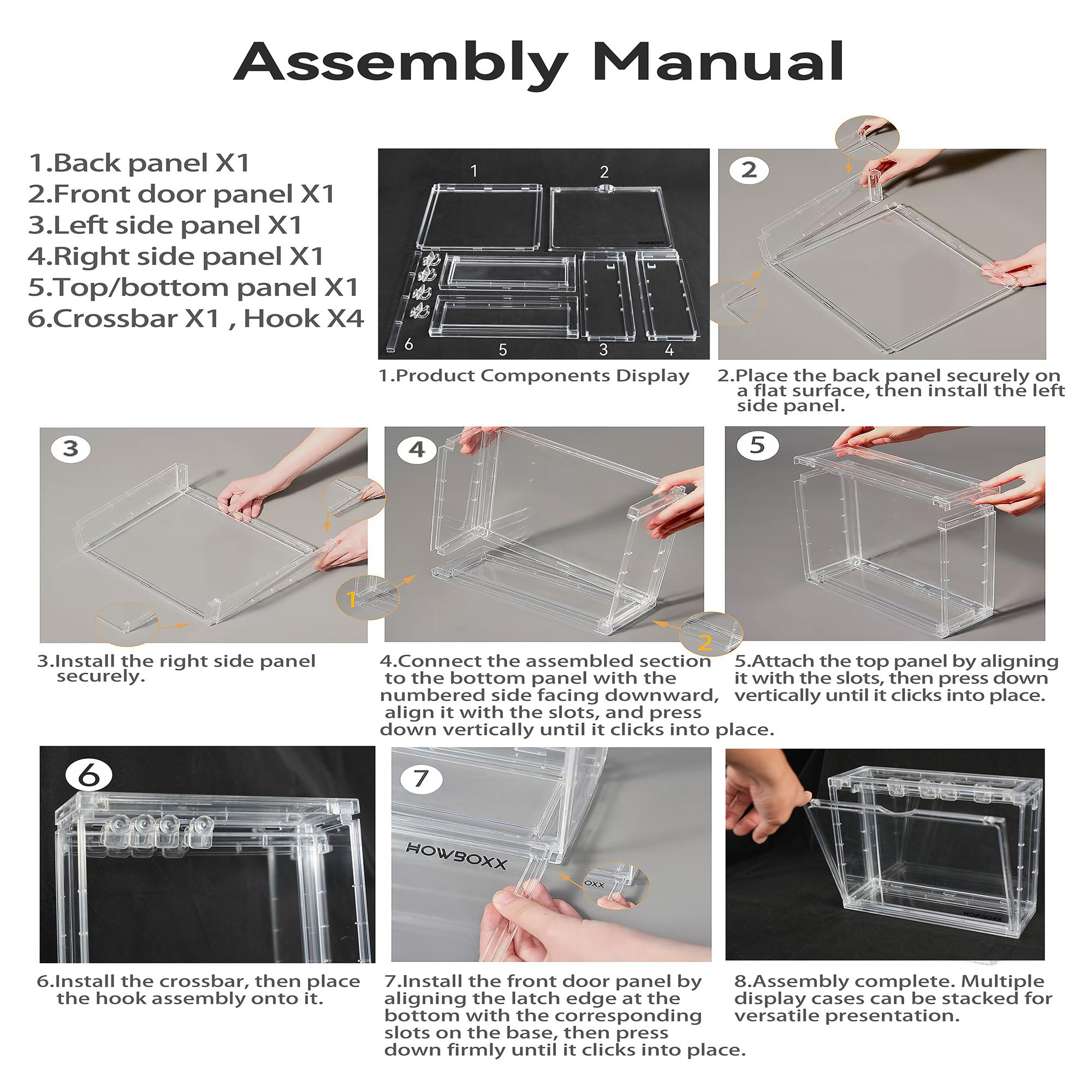 Plush Hanging Display Storage Box Set with 4 Transparent Hooks, 12-Piece Hook Kit, Dustproof Moisture-Proof, Stackable, Suitable for Pop Mart Collectibles