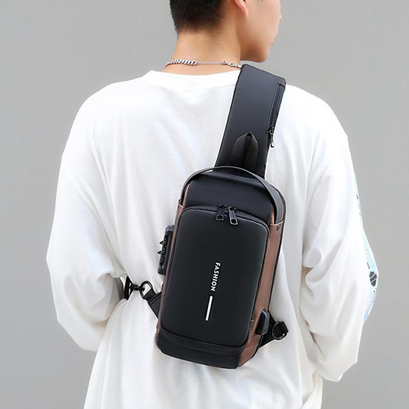 Men's Fashion Anti Theft Shoulder Bag Waterproof Backpack Password Lock Design Crossbody Bag With Useful USB Socket for Casual Commuting Outings