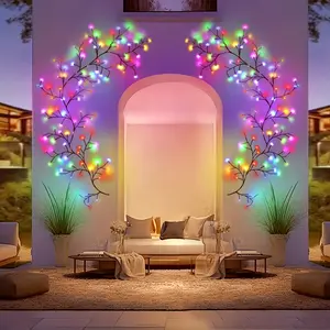 1pc Colorful 96 LED Bendable Willow Vine Lights, 8 Modes Flexible Brown Vine Fairy Lights, 1.8M/6Ft Twinkle Artificial Tree Branches LED Lights For Wall Tabletop Stairs Wedding Party Christmas Decorations, USB Powered For Indoor Room Home Decor