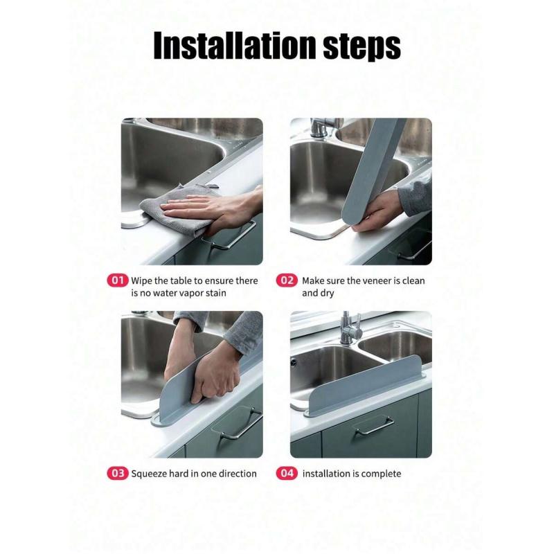 Silicone Sink Splash Guard, Self-Adhesive Drill-Free Water Barrier, Flexible Guard to Keep Countertops Dry, Reusable for Kitchen and Bathroom Washing