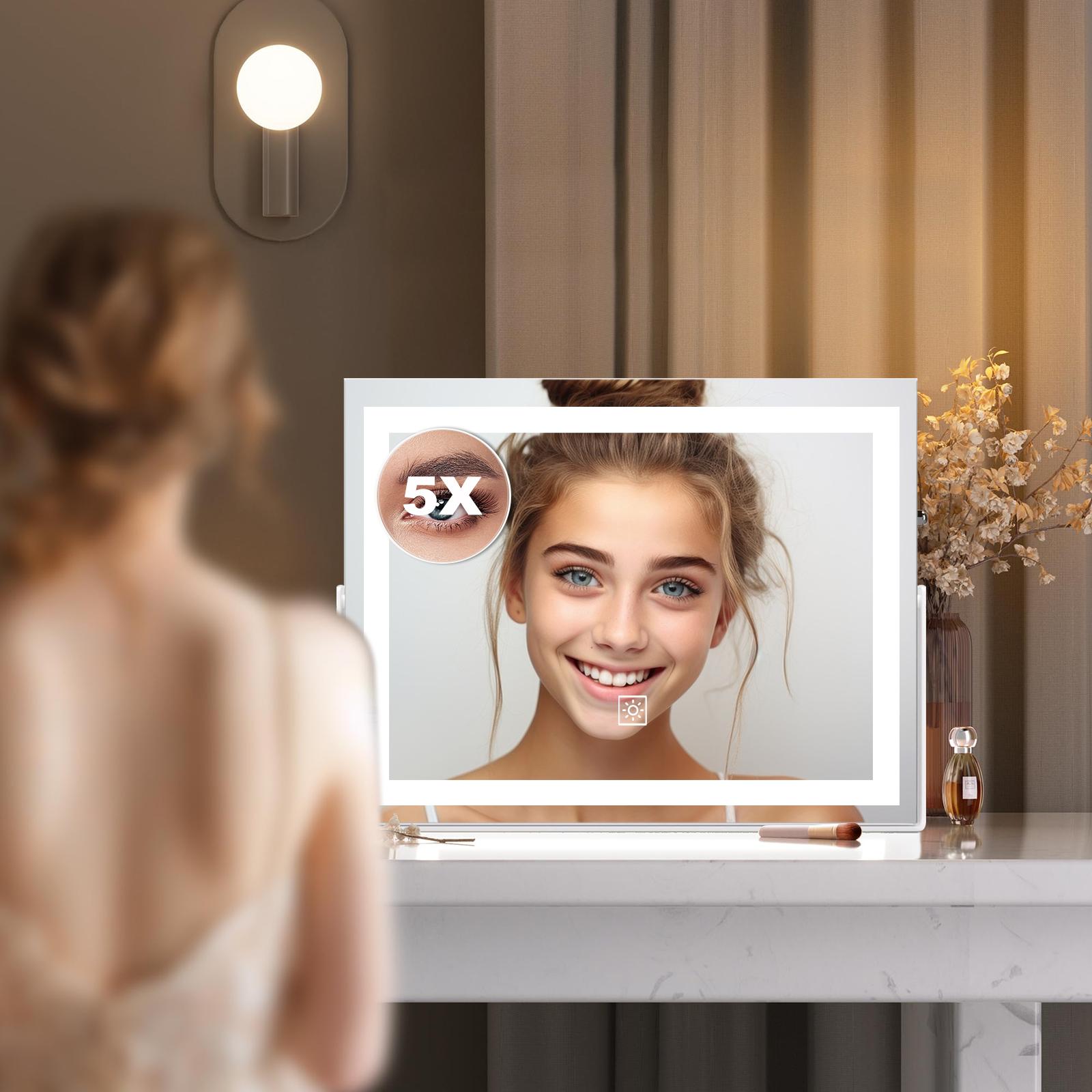 LED Lighted Makeup Mirror with Detachable 5X Magnification – Illuminated Vanity Mirror with Smart Touch Control, 3 Color Modes & Stepless Dimming – Dimmable Hollywood Mirror for Flawless Makeup – Gift for Women
