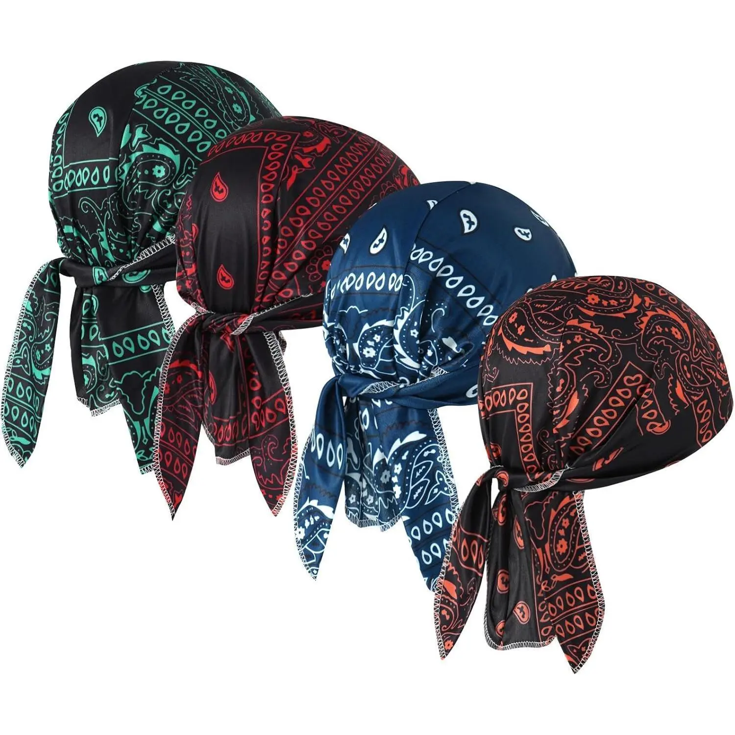 Men's Unisex 4-Pack Multifunctional Skull Hats - Paisley & Flag Pattern, Sweat-Wicking Helmet Liner, All Seasons Sport/Street Style Cap for Biking, Outdoor Sports, Multifunctional Skull Caps, Sport Style Hat