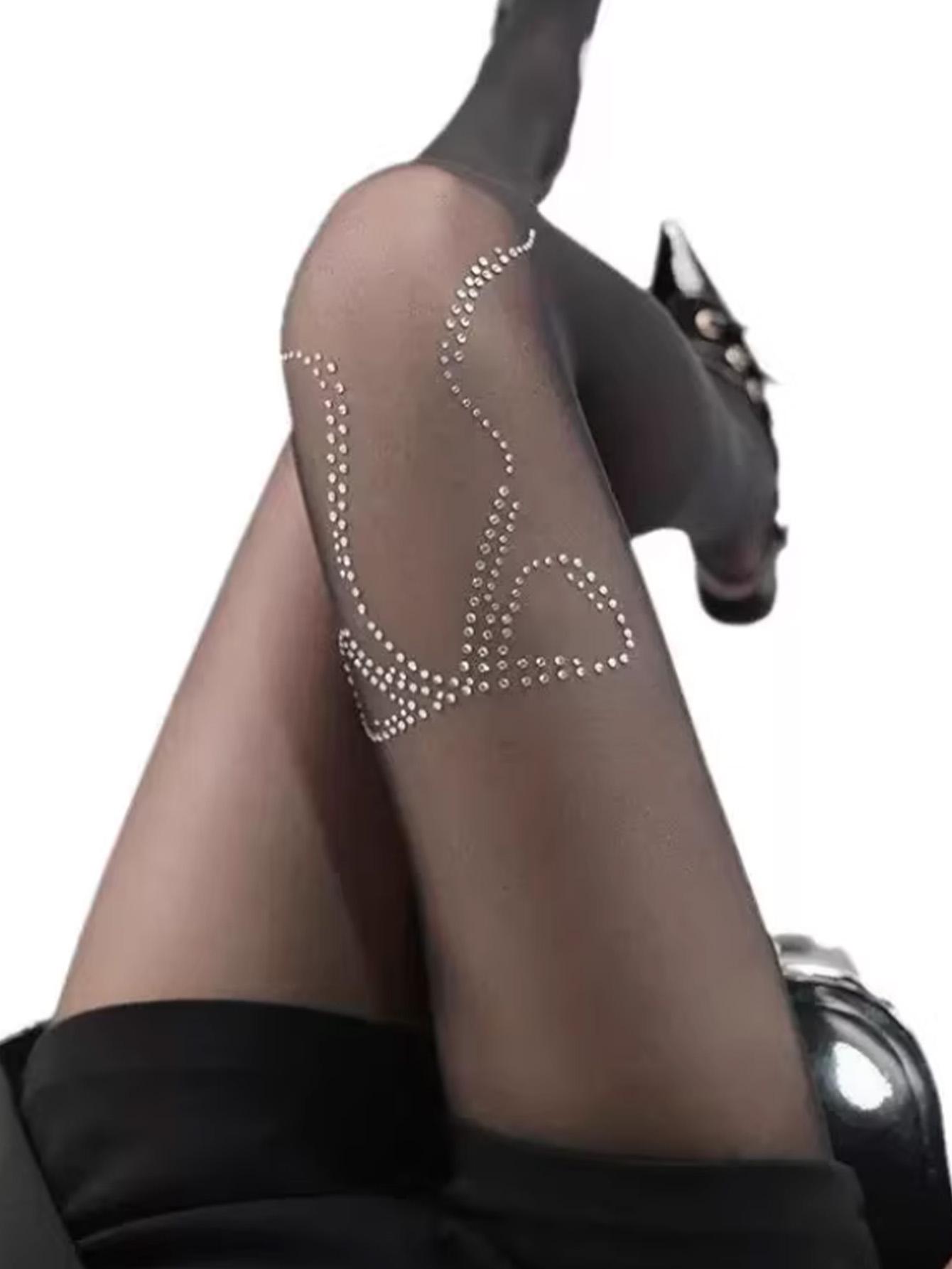 Bow Rhinestone Pantyhose, Y2K Sheer Stockings, High Stretch Thin Silk Socks, Ballet Style, All Seasons Wear