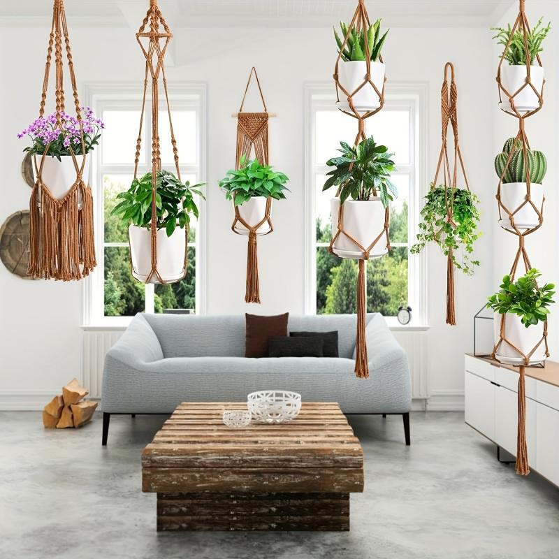 6-Pack Handmade Woven Plant Pot Hangers, Indoor And Outdoor Flower Pot Hanging Baskets, Handmade Woven Plant Hanging Stands, Suitable For Bohemian Home, Patio, And Garden Decoration (Plants And Flower Pots Not Included)