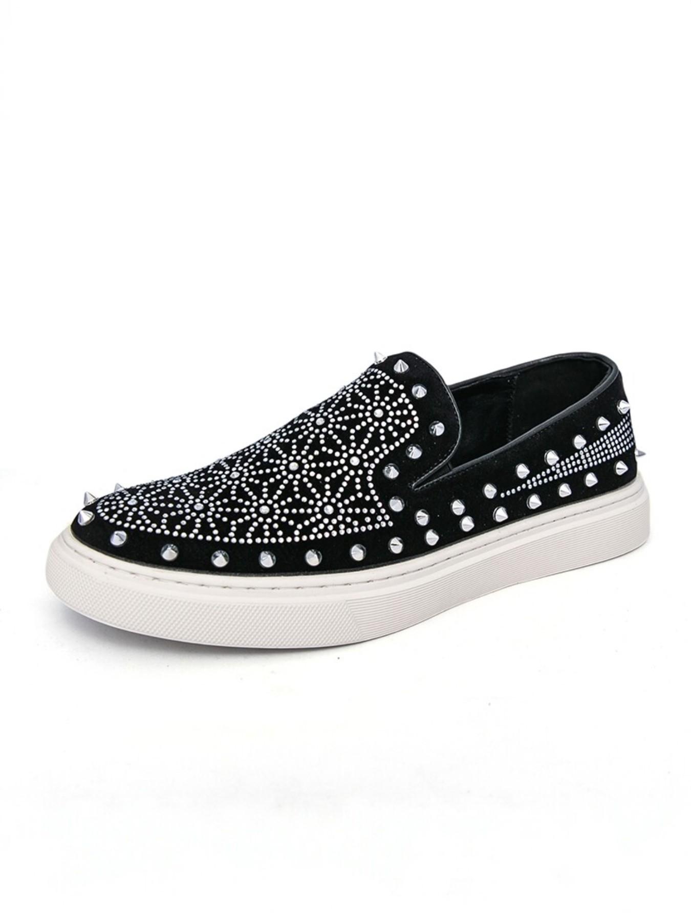 Men's Fashion Casual Shoes, PU Leather, Rubber Sole, Crystal Brick Decoration, All Seasons, Business, Nightclub, Driving, Slip-On Loafers