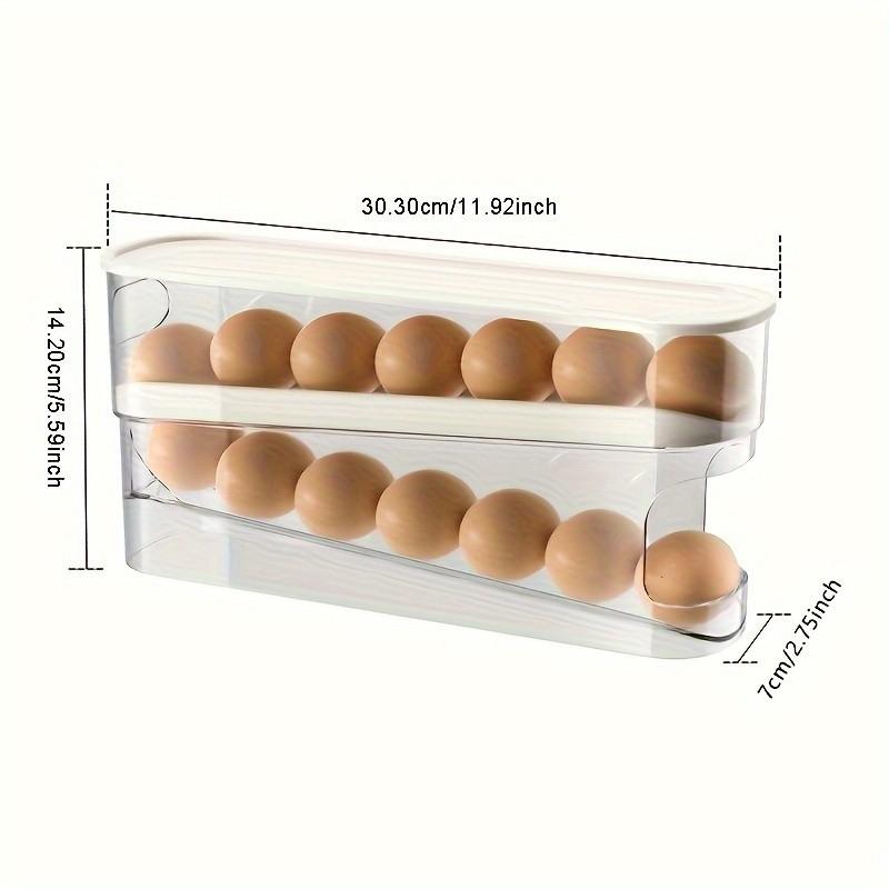 Double-Layer Refrigerator Egg Tray, Rolling Egg Dispenser, Automatic Repositioning, Transparent Plastic Storage Container, Space-Saving, Fridge Organizer, Refrigerator Accessories