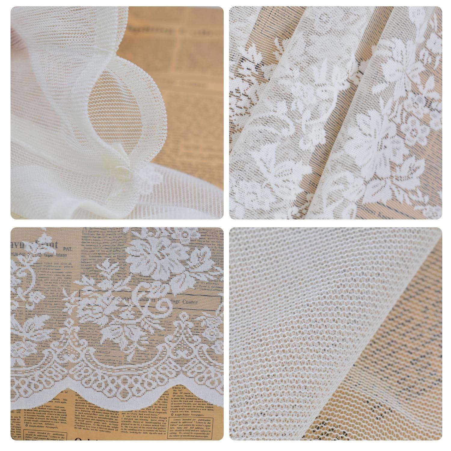 Lace Floral Embroidered Semi-Transparent Curtain, Kitchen Coffee Shop Restaurant Bathroom Decor, Elegant Window Treatment