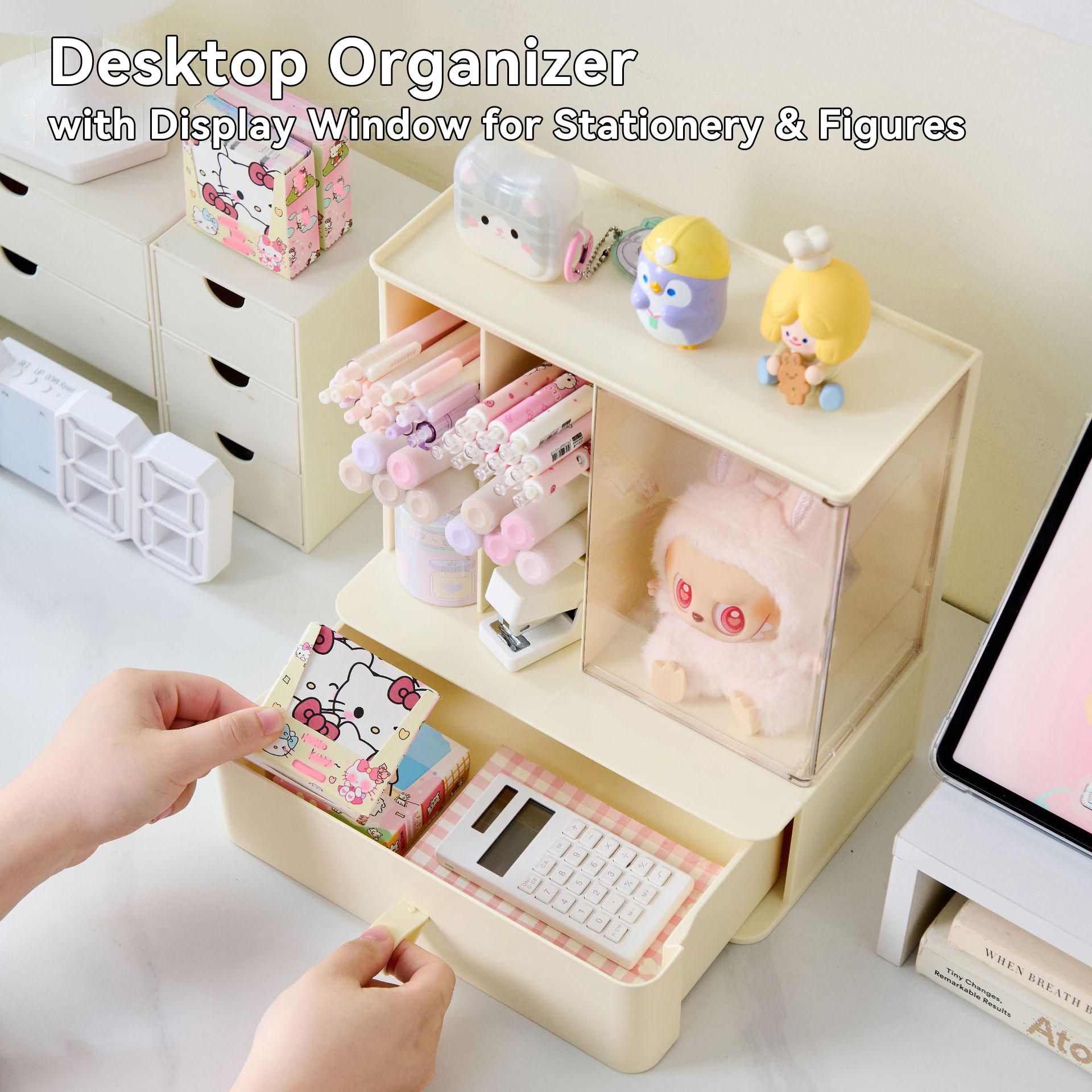 Desktop Stationery Tool Storage Box, Figure Display Case, Multi-Layer Pen Holder, Designed for Toy Collectors & Figurine Enthusiasts