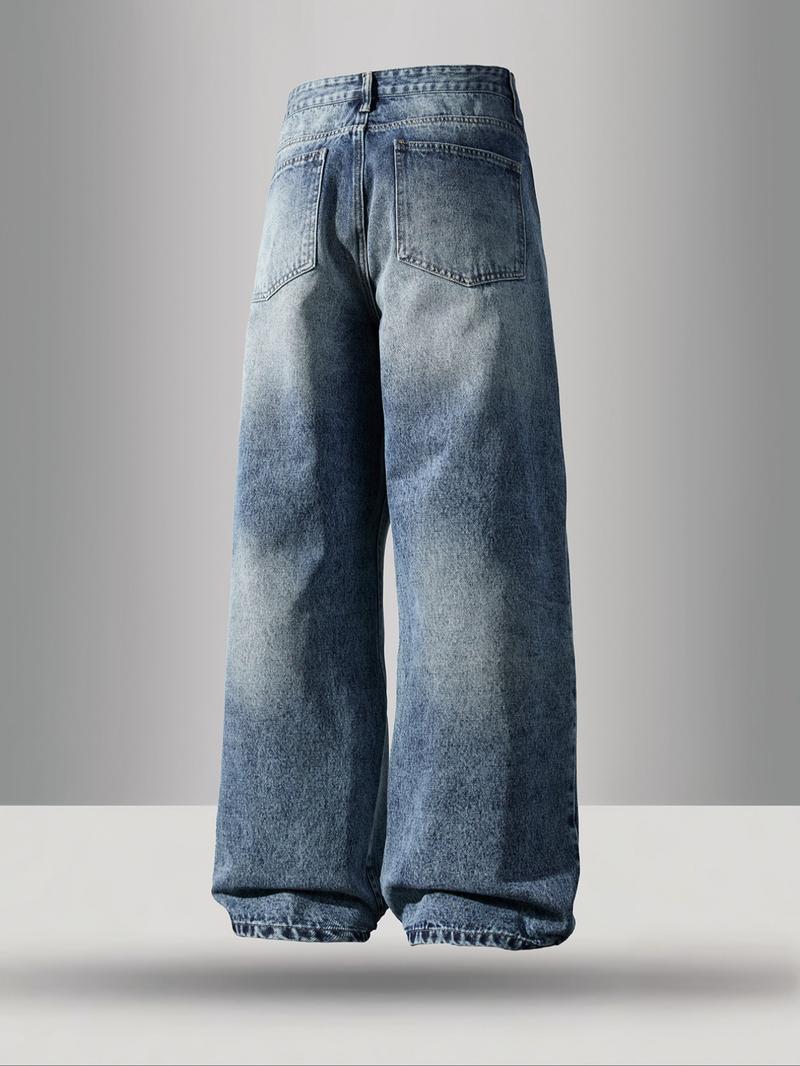 Men's Vintage Washed Wide Leg Denim Jeans, Loose-Fitting Straight Leg Jeans, Y2K Street Style, All Seasons, Perfect Gift for Boyfriend