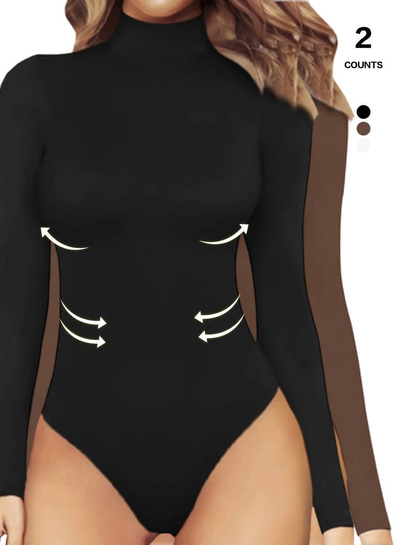 Women's Tummy Control Mock Neck Bodysuit, Long Sleeve Stretchy Slim Fit Jumpsuit, Elegant Body Shaper Top, Casual Lounge Leotard Women's Tummy Control Mock Neck Bodysuit, Long Sleeve Stretchy Slim Fit Jumpsuit, Elegant Body Shaper Top, Casual Lounge Leotard