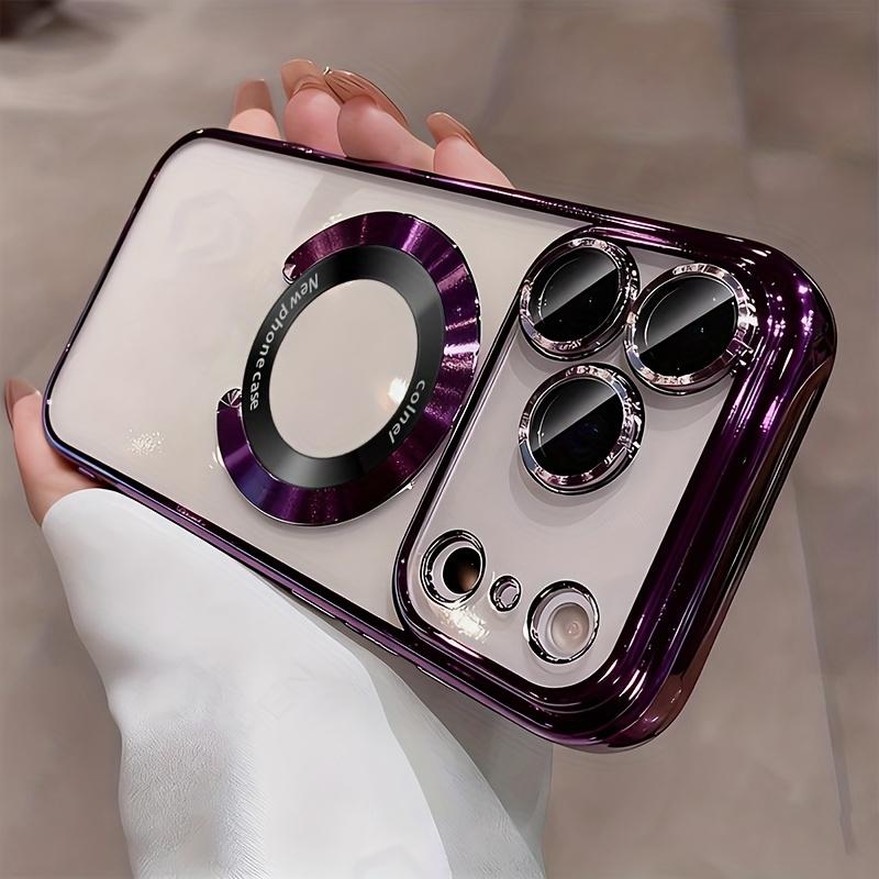 3pcs [1 Phone Case with 2X Clear Screen Protectors] transparent phone case Luxury Electroplated Transparent Magnetic Wireless Charging Phone Case Suitable for iPhone 17 Pro Max, 17 Pro, Air, 17, 16, 16E, 15, 14, 13, 12, 11 Pro Max Plus with metal