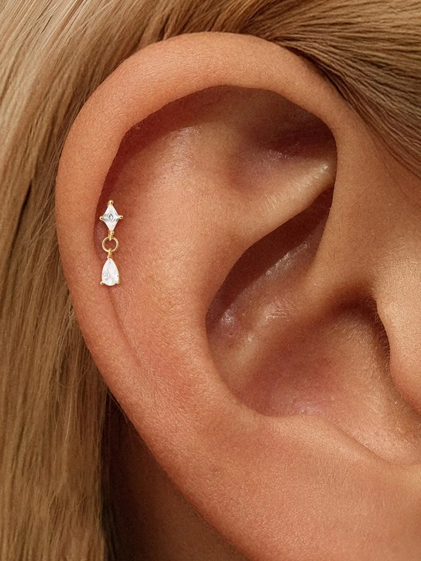 18K Gold Plated S925 Silver Geometric Minimalist Earring | 1PC Sparkly Diamond Shape Cartilage Piercing Stud | 100% Waterproof Tarnish-Free Internally Threaded Flatback | Hypoallergenic Earrings Celestial Ear Stacking Luxury Gift