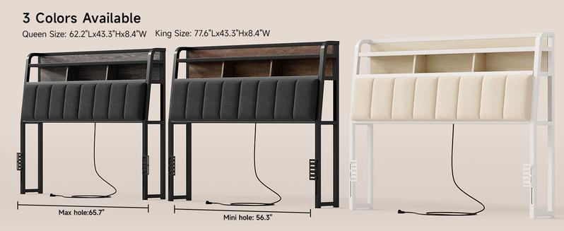 【Valentine's Day Gift】ONBRILL Ergonomic Headboard for Queen Size Bed with 2-Tier Storage, Upholstered Headboards with Outlets, USB Ports, LED Light, Queen Head Board Only, Height Adjustable, Sturdy and Stable