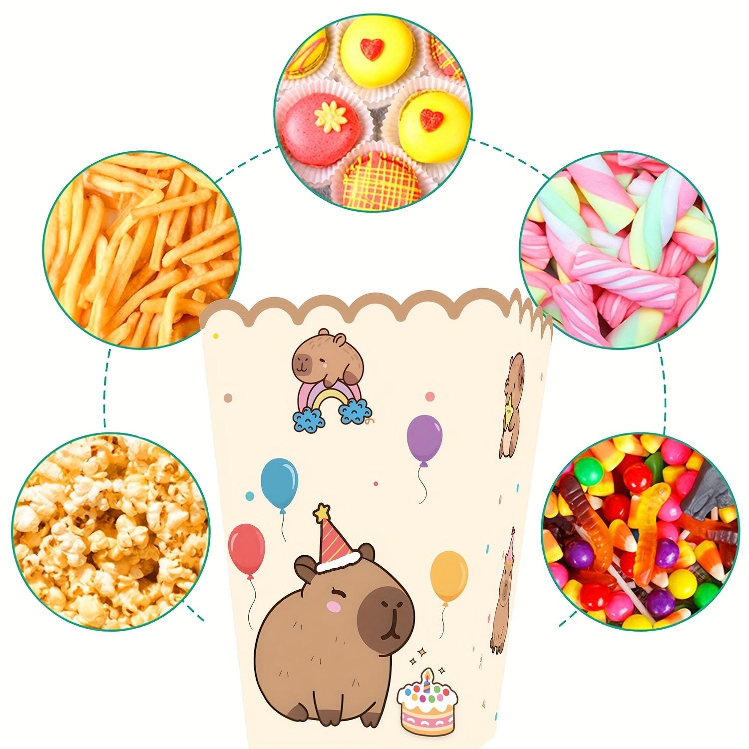 6 Piece Capybara Popcorn Boxes, Striped Paper Bags, Party Bags, Candy Boxes, Perfect for Theme Celebrations, Elegant Party Decor