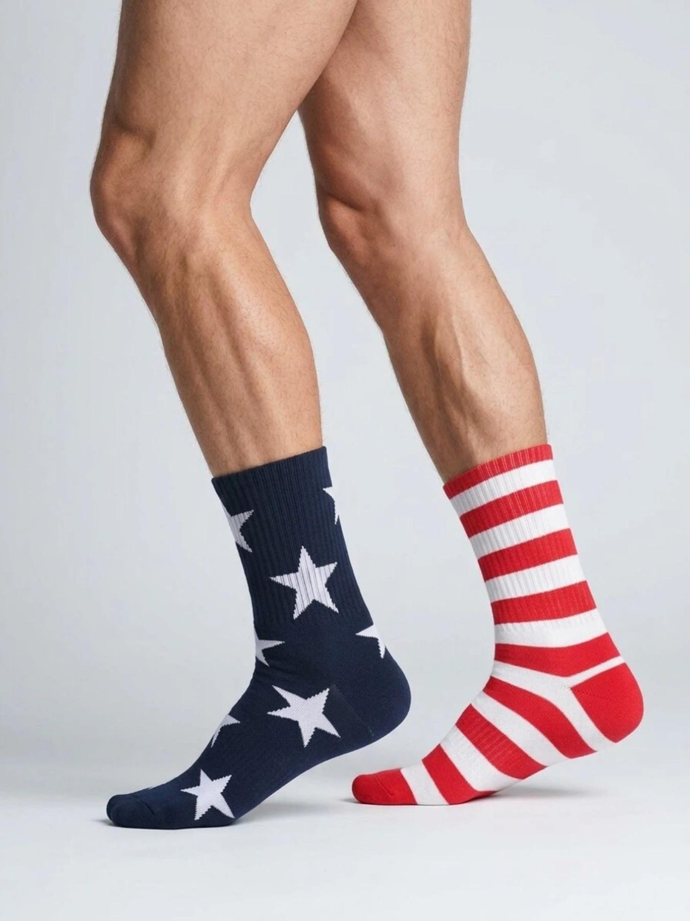 1 Pair of Fun Men's Socks, Creative U.S. Independence Day Knit Socks, Women's Socks, Crazy Fun Socks