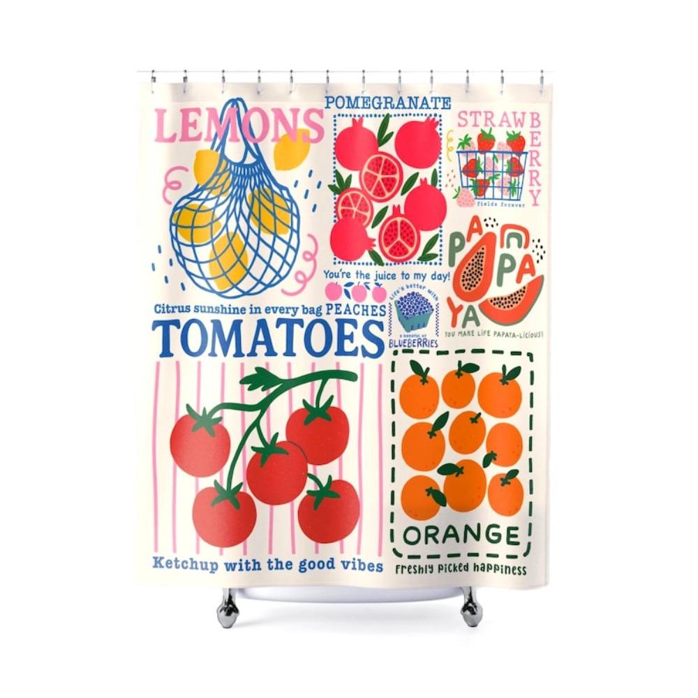 Fruit Shower Curtain Tomato Shower Curtain Unique Bathroom Decor Housewarming Lemon Farmer's Market Strawberry Oranges Blueberry Papaya