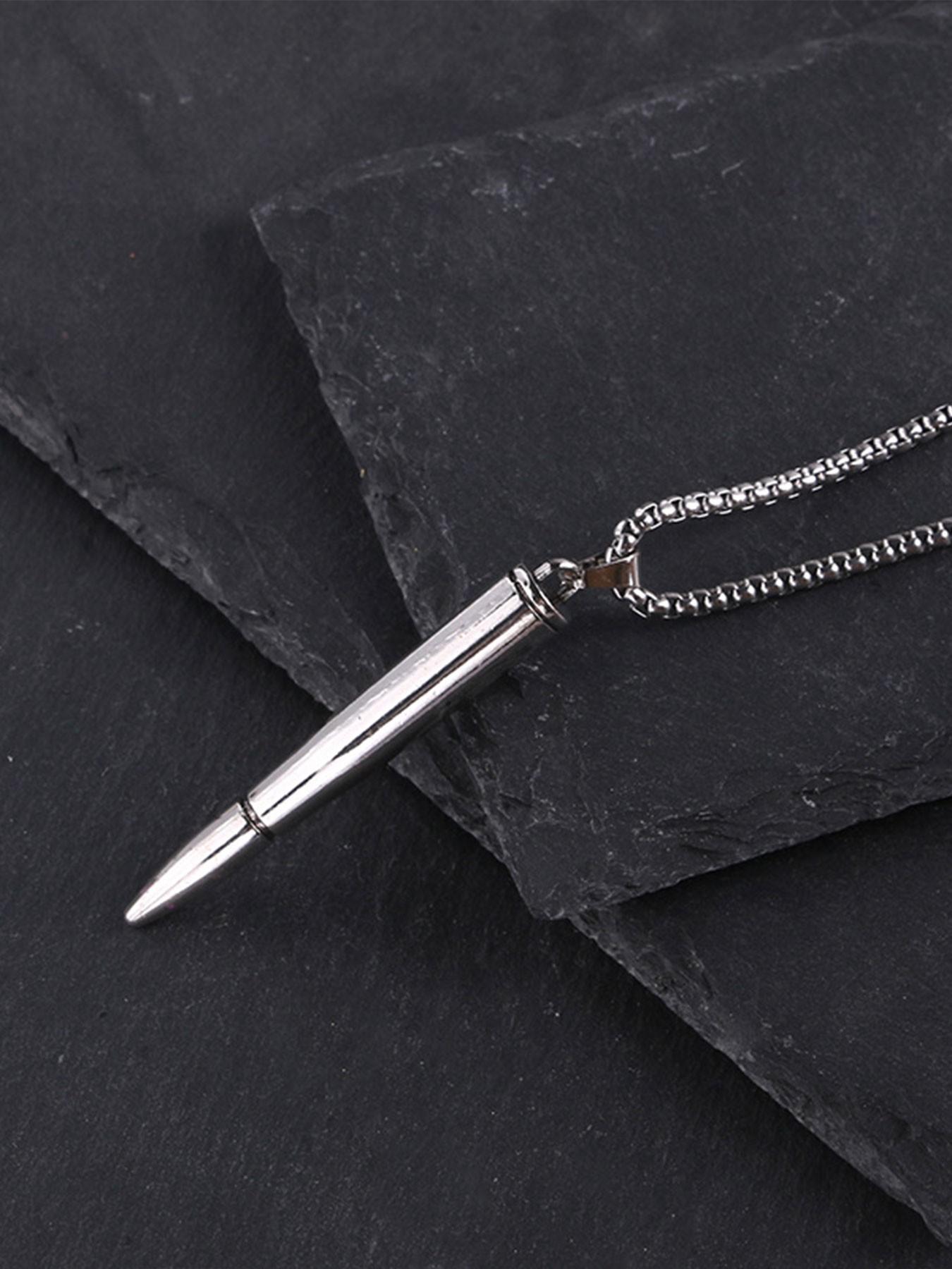 Cf Bullet Necklace Titanium Steel Pendant, Military Enthusiast Accessory, Hypoallergenic, Anti-Oxidation, Stackable, Hip Hop Streetwear