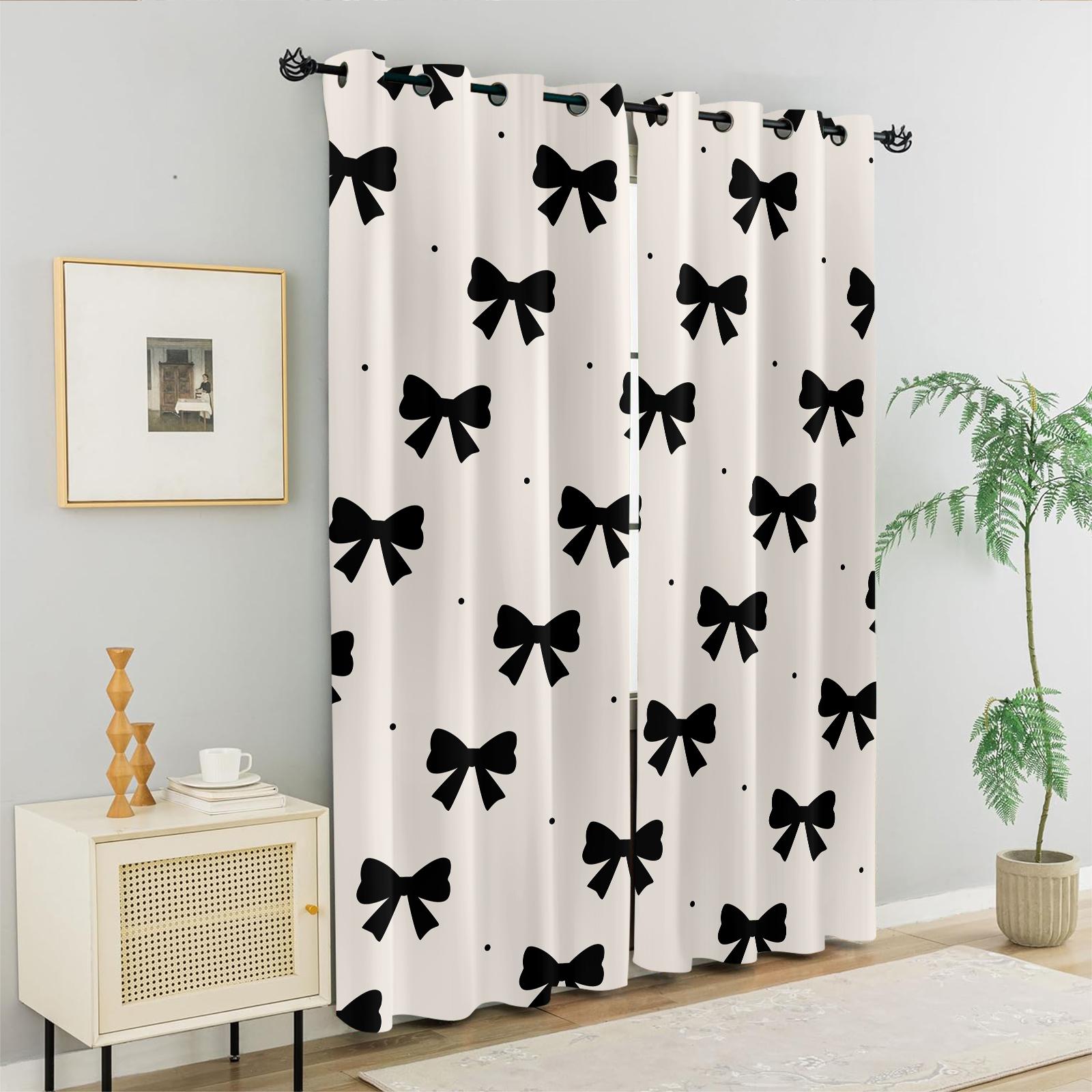 2Pcs Cute Bow Knot 80% Blackout Curtains, Fresh Pastel Ribbon Design Curtains for Bedroom & Living Room, Warm Gift for Teen Girls and Women