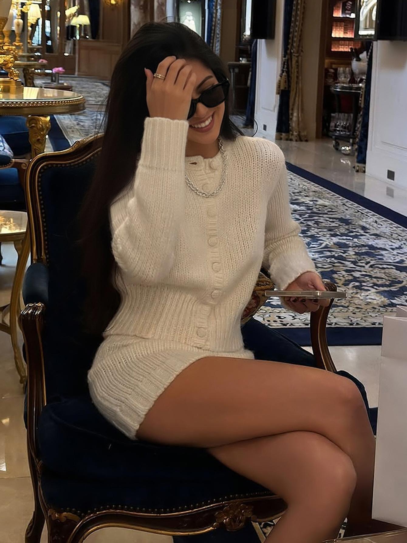 Women's Elegant Retro French Style Short Cardigan Sweater Set, Casual Long Sleeve Knit and Skirt for Autumn Winter Fashion Clothes