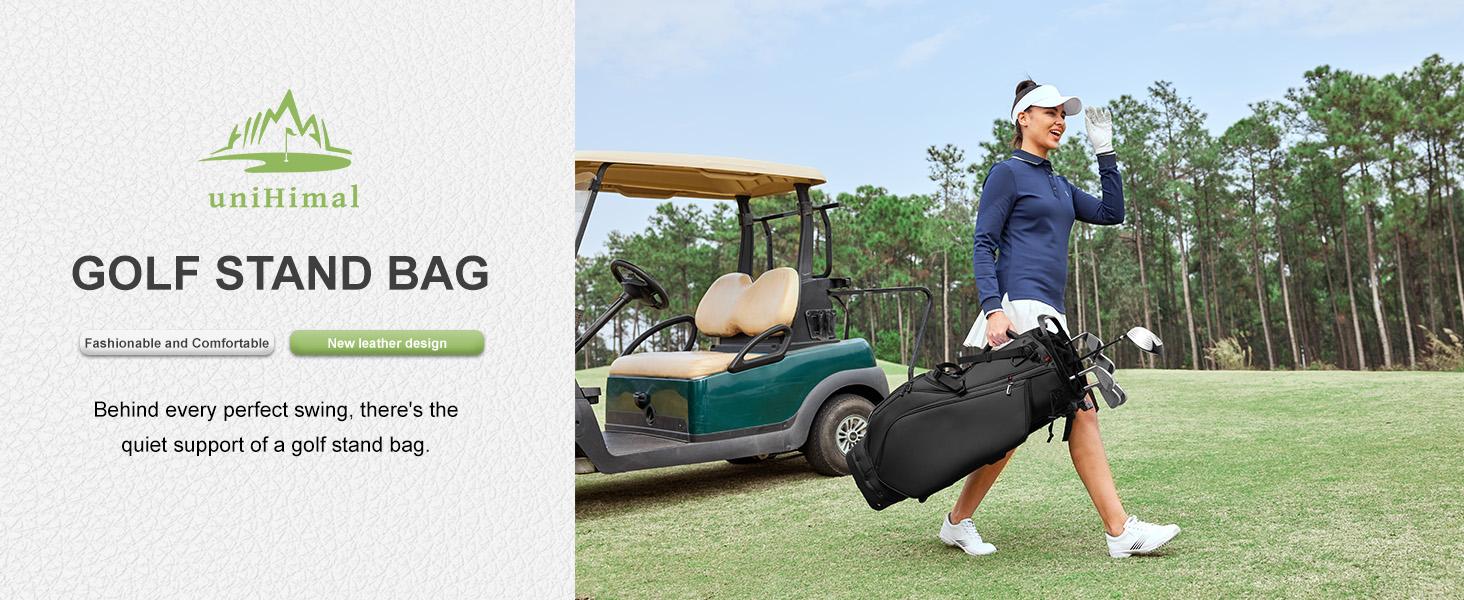 14 Way Golf Stand Bag, Lightweight Golf Bag for Men & Women, Premium Leather Golf Club Bags with Padded Ergonomic Double Strap, Full Length Dividers, Multiple Pockets Waterproof Design