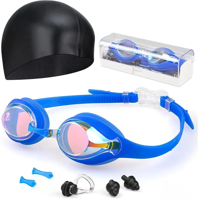 Outdoor sports Kids Swim Goggles, Anti-fog and UV Protection with Swim Cap for Age 3-15 Youth Boys Girls Toddler