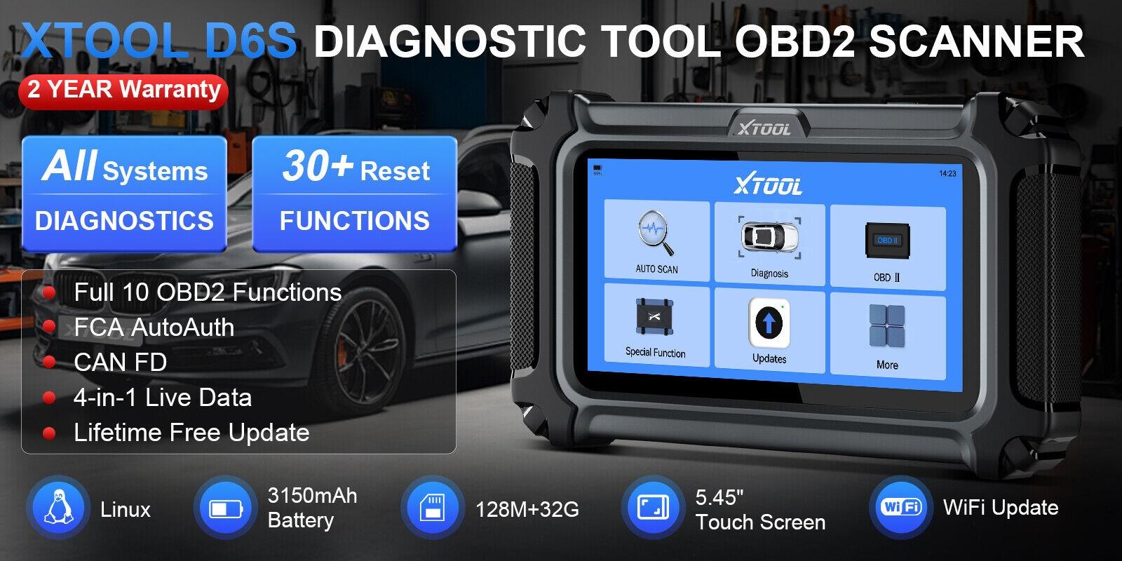 XTOOL D6S Car OBD2 Scanner Full System Diagnostic Scan Tool, CAN FD, 30+ Resets, Lifetime Free Updates Autos Vehicle Automotive