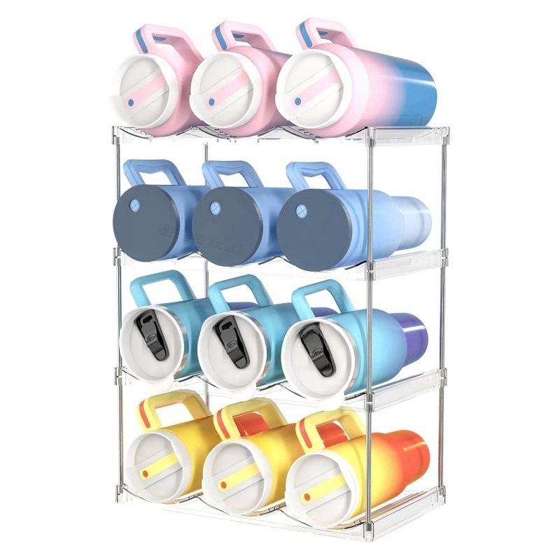Multi-Layer Stackable 40oz Water Cup Storage Rack, Ps Plastic Wine Bottle Holder, Space-Saving, Dishwasher Safe, Ideal for Kitchen Dorm Office