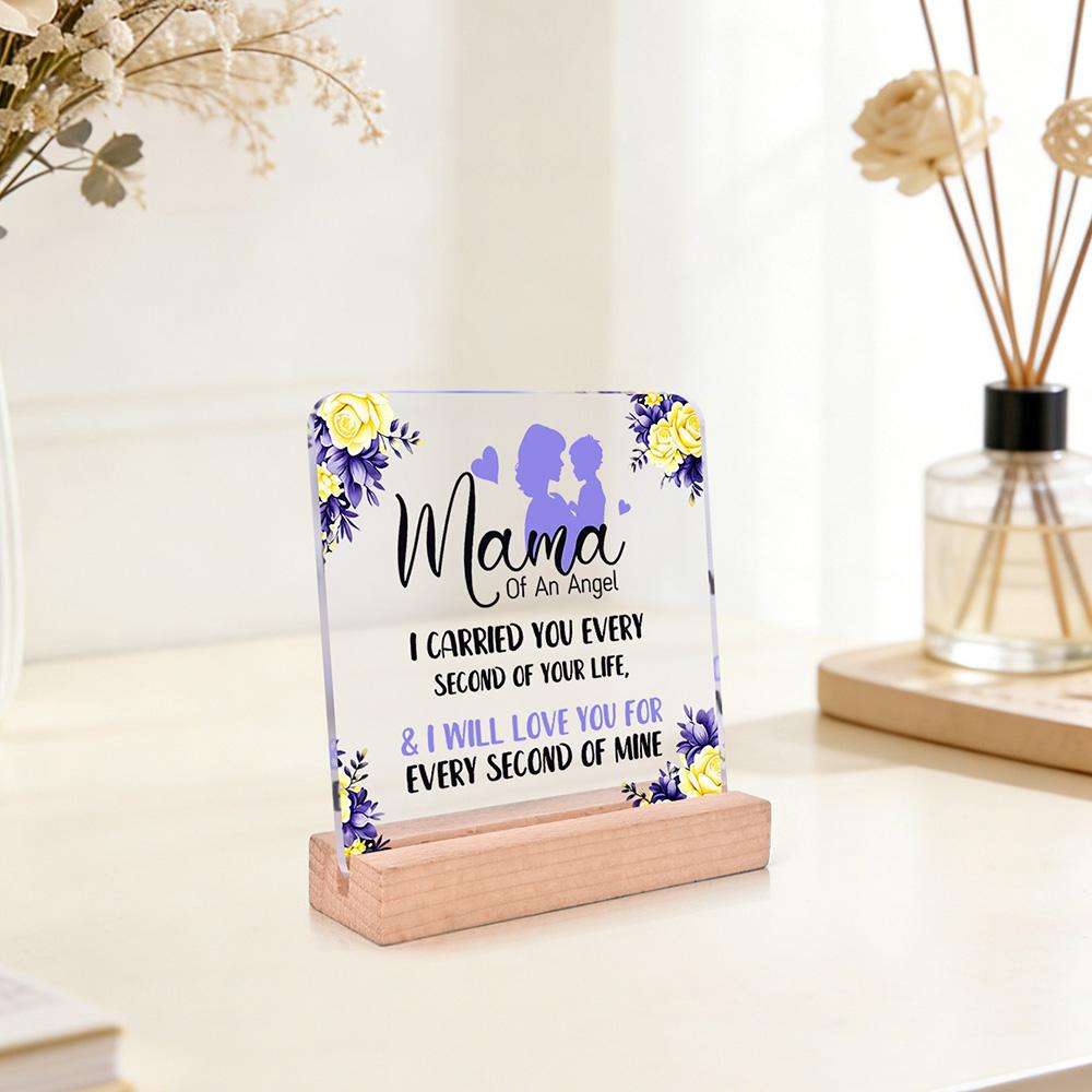 1pc Mother Gift Acrylic Ornament Sign With Wooden Base, Warm Heart Love Quote Design, Ideal Gift For Mother On Mother'S Day/Birthday, Suitable For Home, Desktop, Room, Festival, Bedside Table Decoration