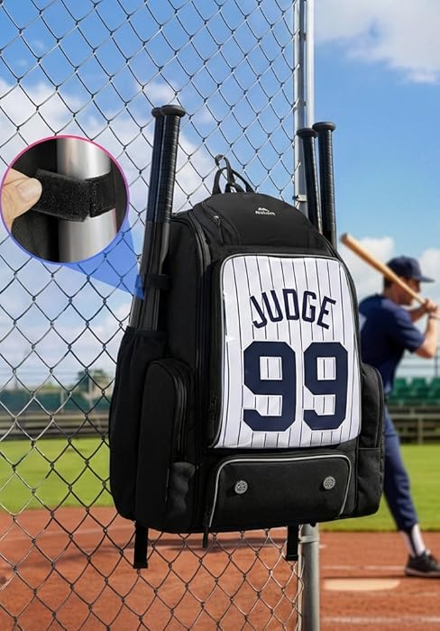MATEIN Baseball Bat Bag for 4 Bats with Ball Pocket, Lightweight Youth Baseball Backpack with Shoe Compartment, Large Capacity Softball Equipment Bag with Fence Hook for TBall Gear, Helmet, Glove
