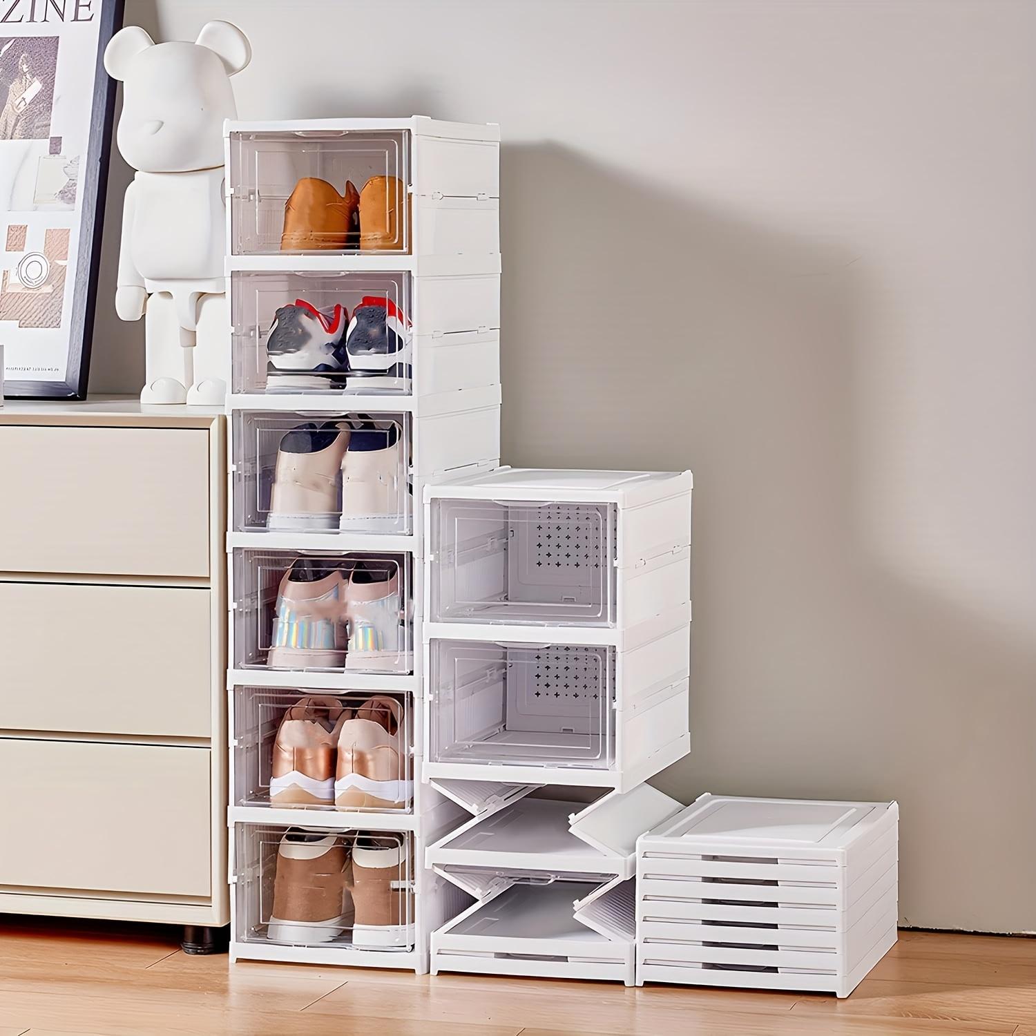 Stackable shoe storage box set, featuring front-opening waterproof transparent plastic storage boxes for easy access, perfect for wardrobes and entryways, shoe storage boxes