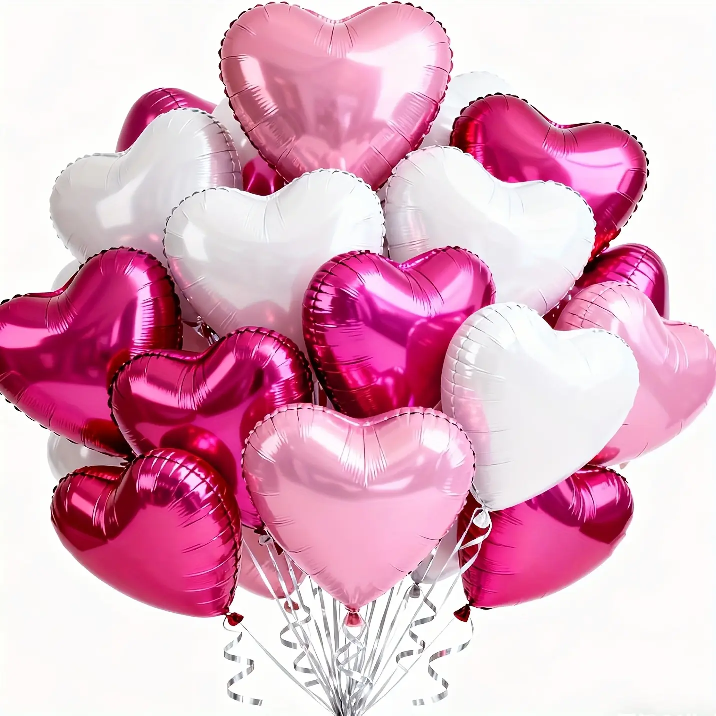 30Pcs 10 Inch Pink White Heart Balloons Hot Pink Heart Shape Foil Mylar Balloons Decoration for Birthday Valentine's Day Wedding Bridal Shower Anniversary Engagement Party Supplies
